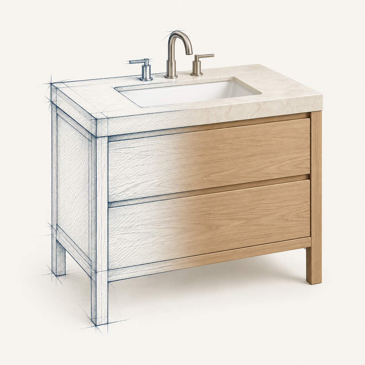 Vanity, sink, and fixtures